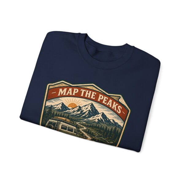 Vintage Mountain Camping Crewneck — "Map the Peaks / Camp the Quiet Miles"