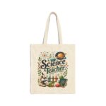 Science Teacher Canvas Tote Bag — Illustrated Microscope, Test Tubes & Planets Teacher Gift