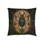 Vintage Scarab Square Pillow — Ornate Beetle Decorative Throw Pillow