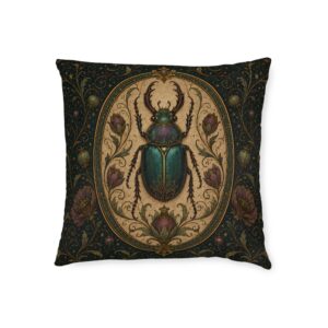 Vintage Scarab Square Pillow — Ornate Beetle Decorative Throw Pillow