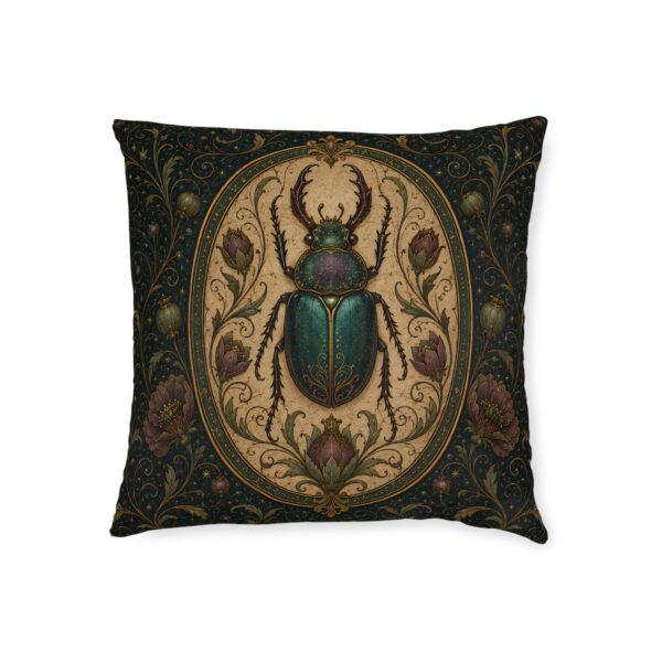Vintage Scarab Square Pillow — Ornate Beetle Decorative Throw Pillow