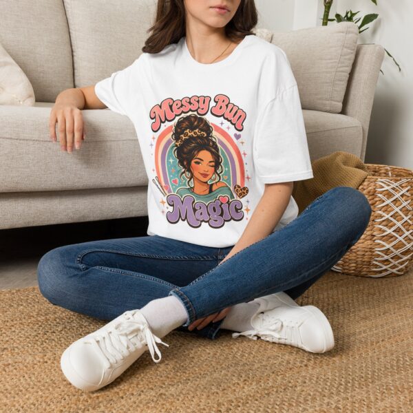 Messy Bun Magic Retro Rainbow Hair Lover T‑Shirt