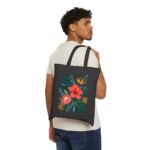 Tropical Hibiscus Floral Tote Bag | Monstera Leaves Beachy Canvas