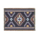 Woven Blanket - Aztec Southwestern Gold Pink Light Blue Black Print