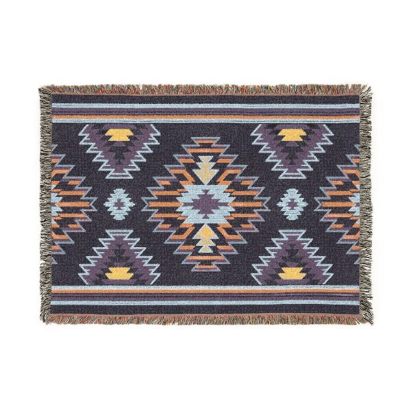 Woven Blanket - Aztec Southwestern Gold Pink Light Blue Black Print