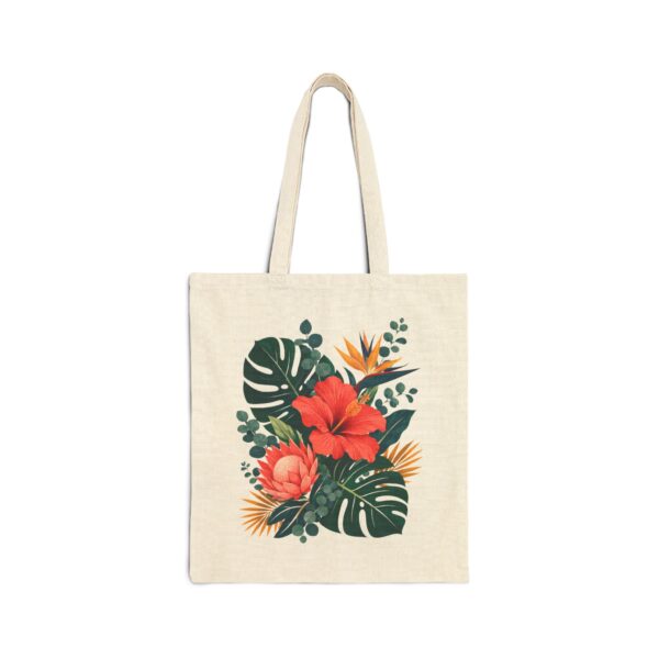 Tropical Hibiscus Floral Tote Bag | Monstera Leaves Beachy Canvas