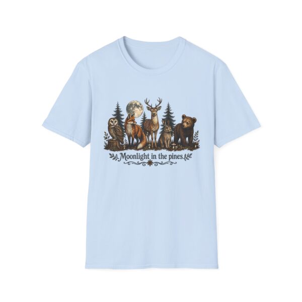 Moonlight in the Pines Wildlife T-Shirt — Deer, Bear, Fox & Owl Nature Tee