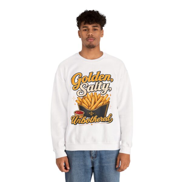 French Fry Crewneck Sweatshirt — "Golden, Salty, Unbothered" Graphic