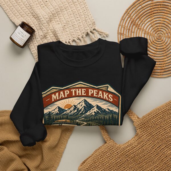 Vintage Mountain Camping Crewneck — "Map the Peaks / Camp the Quiet Miles"