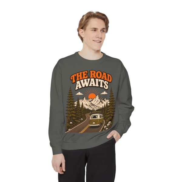 The Road Awaits Vintage Camper Sweatshirt — Adventure Crewneck