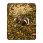 Badger Woodland Sherpa Fleece Blanket — Cozy Vintage Forest Throw
