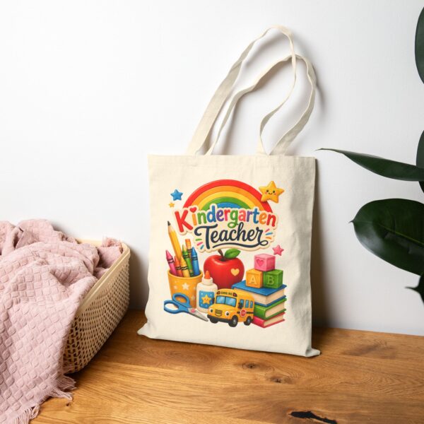 Kindergarten Teacher Canvas Tote — Cute School Supplies Rainbow Teacher Gift