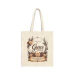 Grace Floral Canvas Tote Bag — 2 Corinthians 12:9 Inspirational Grocery & Bible Study Tote