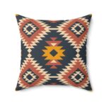 Square Pillow - Aztec Southwestern Print Design in Navy Blue, Burnt Orange, Yellow, and White