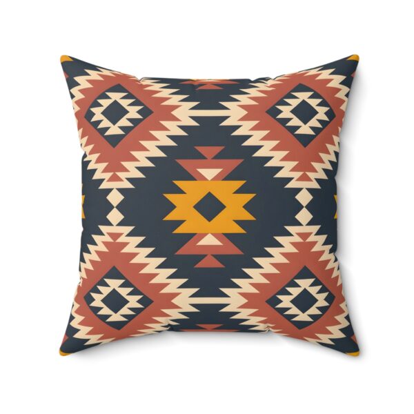 Square Pillow - Aztec Southwestern Print Design in Navy Blue, Burnt Orange, Yellow, and White