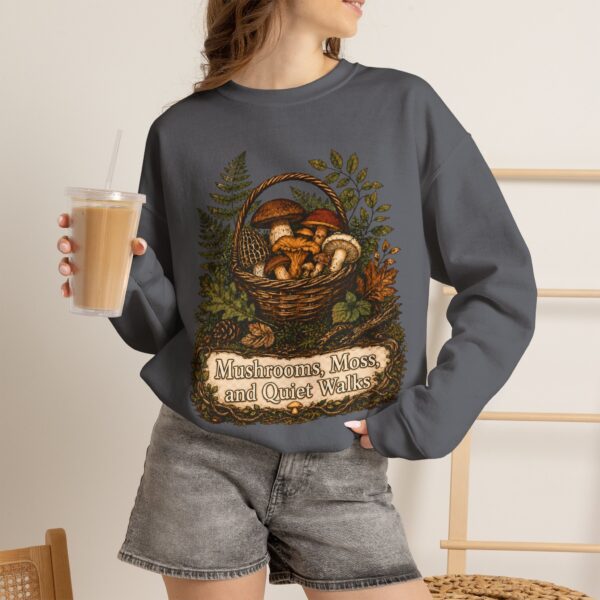 Mushroom Basket Sweatshirt — "Mushrooms, Moss, and Quiet Walks" Cozy Nature Crewneck