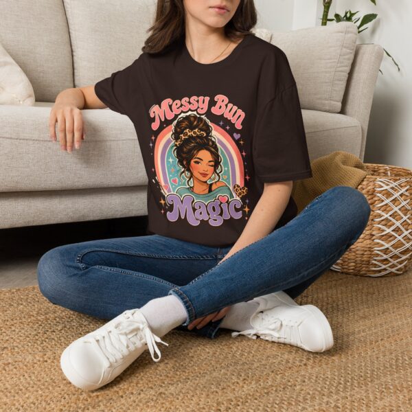 Messy Bun Magic Retro Rainbow Hair Lover T‑Shirt