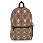 Backpack - Olive Green and White Diamond Geometric Pattern Print