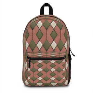 Backpack - Olive Green and White Diamond Geometric Pattern Print