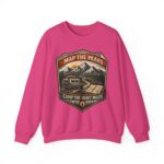 Vintage Mountain Camping Crewneck — "Map the Peaks / Camp the Quiet Miles"