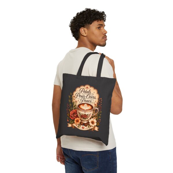 Canvas Tote Bag - Vintage Floral Coffee Cup Design (Latte Art)