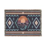 Woven Blanket - Southwestern Mountain Scene Blanket with Geometric Shapes