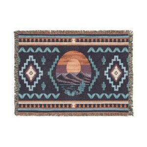 Woven Blanket - Southwestern Mountain Scene Blanket with Geometric Shapes