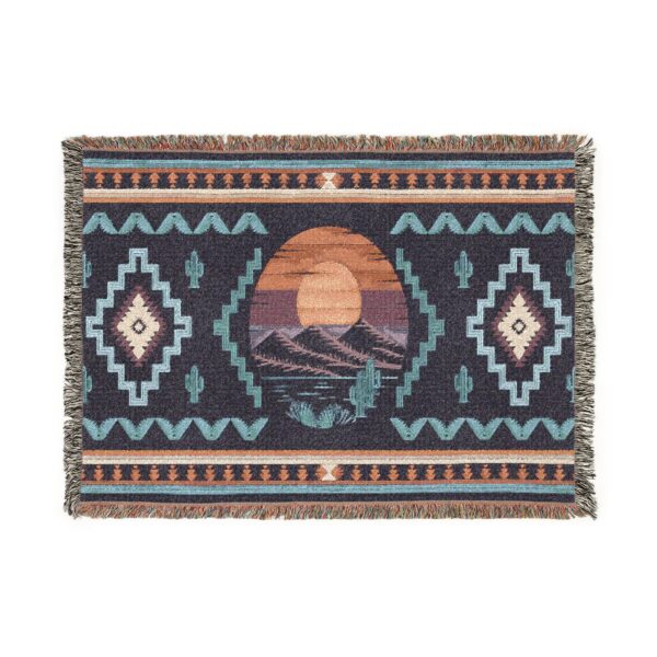 Woven Blanket - Southwestern Mountain Scene Blanket with Geometric Shapes