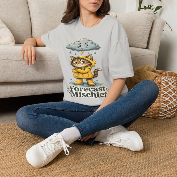 Cat Forecast T-Shirt — "Forecast: Mischief" Cute Rainy Day Cat Tee