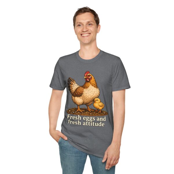 Chicken Farm T-Shirt — "Fresh Eggs and Fresh Attitude" Hen & Chick Tee