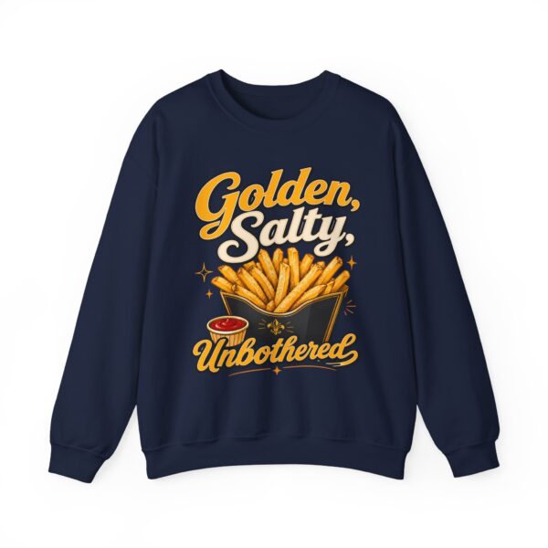 French Fry Crewneck Sweatshirt — "Golden, Salty, Unbothered" Graphic