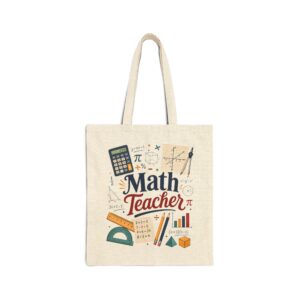 Math Teacher Canvas Tote Bag — Cute School Supplies Design