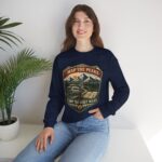 Vintage Mountain Camping Crewneck — "Map the Peaks / Camp the Quiet Miles"
