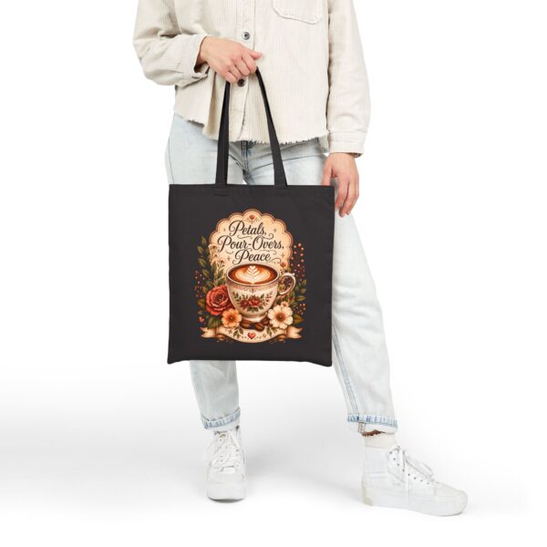 Canvas Tote Bag - Vintage Floral Coffee Cup Design (Latte Art)