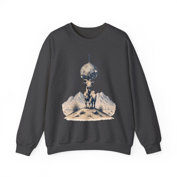 Goat Disco Crewneck Sweatshirt — Retro Disco Ball Farm Graphic