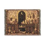 Woven Blanket - Folk Art Black Cats Moonlit Apothecary Kitchen Scene