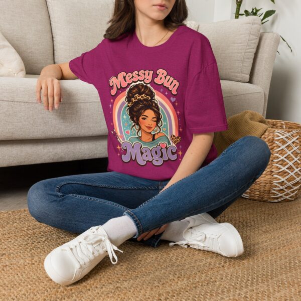 Messy Bun Magic Retro Rainbow Hair Lover T‑Shirt