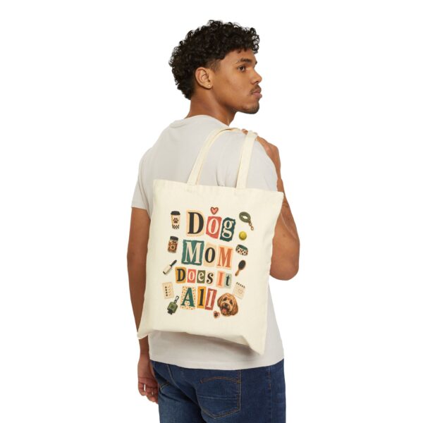 Tote — "Dog Mom Does It All" Cotton Canvas Tote Bag (Pet Lover Gift)