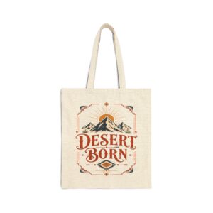 Desert Born Cotton Canvas Tote — Vintage Southwest Mountain Sun Eco Shopper