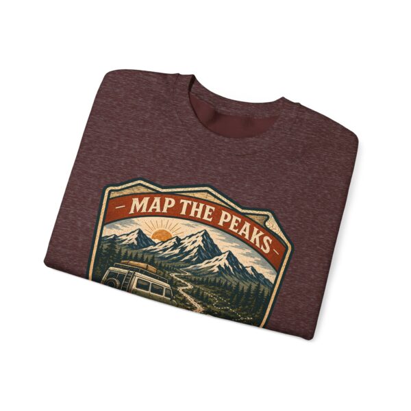 Vintage Mountain Camping Crewneck — "Map the Peaks / Camp the Quiet Miles"