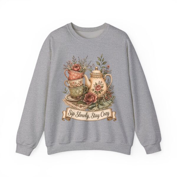 Vintage Tea Floral Crewneck Sweatshirt — “Sip Slowly, Stay Cozy”