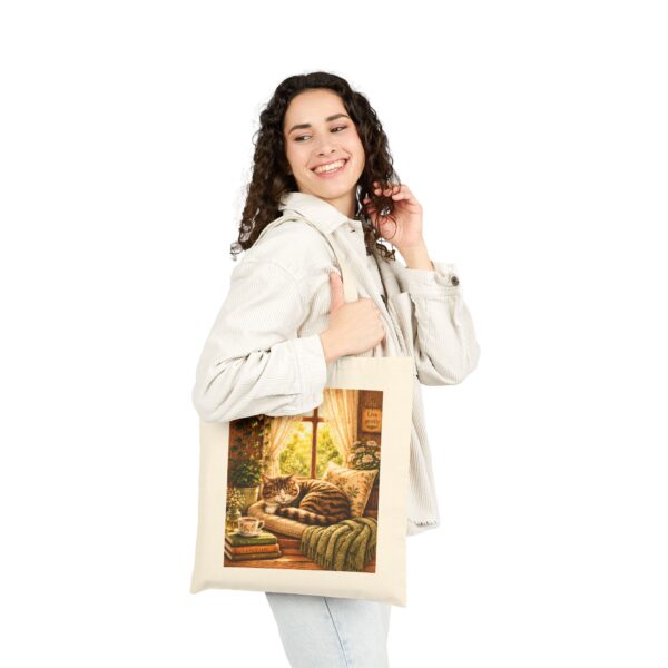 Cozy Window Cat Canvas Tote Bag — Cute Cat Lovers Cotton Canvas Tote