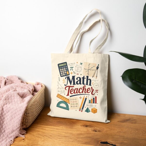 Math Teacher Canvas Tote Bag — Cute School Supplies Design