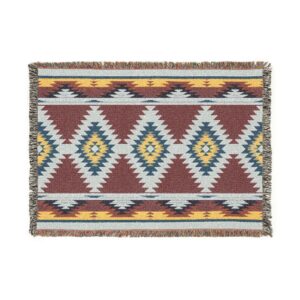 Woven Blanket Geometric Southwestern Tribal Art Red Yellow White Pattern