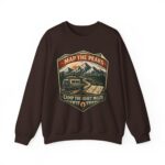 Vintage Mountain Camping Crewneck — "Map the Peaks / Camp the Quiet Miles"