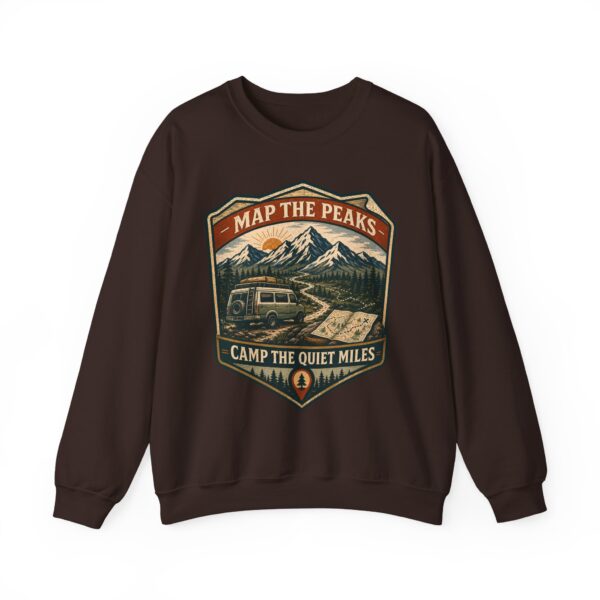Vintage Mountain Camping Crewneck — "Map the Peaks / Camp the Quiet Miles"
