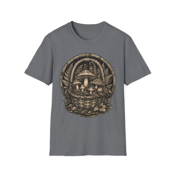 Vintage Mushroom Basket T-Shirt — Botanical Fungi Illustration Tee