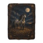 Moonlit Stallion Sherpa Blanket — Cozy Horse Fleece Throw