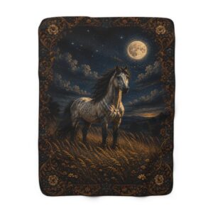 Moonlit Stallion Sherpa Blanket — Cozy Horse Fleece Throw