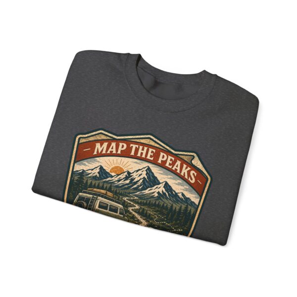 Vintage Mountain Camping Crewneck — "Map the Peaks / Camp the Quiet Miles"